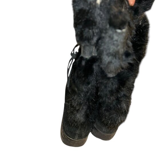 Minnetonka vintage black real fur suede tooled leather tirm boots 6 - Picture 5 of 7